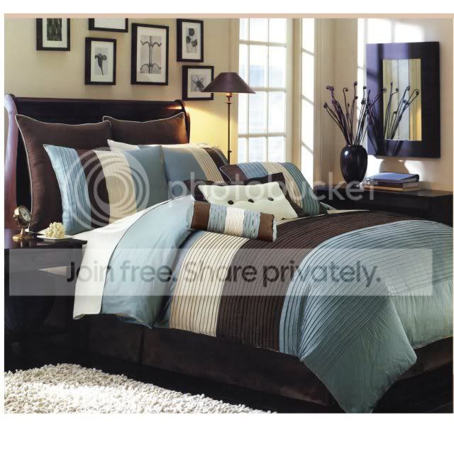 GRAND LINEN 7 PC MODERN BLUE / BROWN /BEIGE COMFORTER SET / BED IN BAG - QUEEN SIZE BEDDING at Sears.com