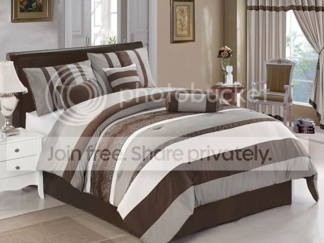 Grand Bedding Modern Coffee and Beige Embroidered 7Pc Comforter Set Bed in a Bag at Sears.com