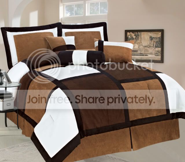 Grand Bedding Berkley Patchwork White/Brown/Black  Micro Suede 7PC Comforter Set Bed in a Bag at Sears.com