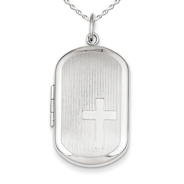 PicturesOnGold.com Sterling Silver Dog Tag Cross Locket, Sterling Silver, 1 x 1-1/4 in, height of half dollar at Sears.com