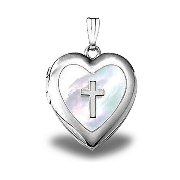 PicturesOnGold.com Sterling Silver Mother Of Pearl Cross Locket, Sterling Silver, 3/4 in, size of nickel at Sears.com