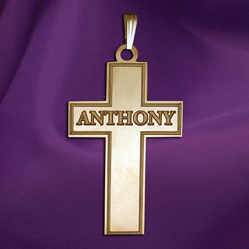PicturesOnGold.com Personalized Cross with Block Name Etched, Yellow Gold, about 3/4 in. at Sears.com