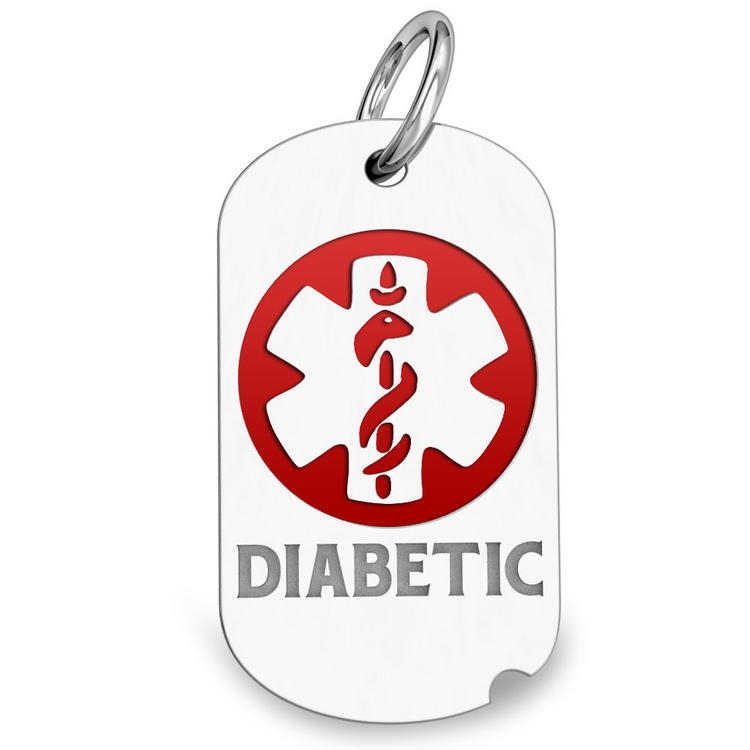 PicturesOnGold.com Sterling Silver Dog Tag Diabeticl Id Charm Or Pendant W/ Red, Sterling Silver, 1/2 x 1 in, height of quarter at Sears.com