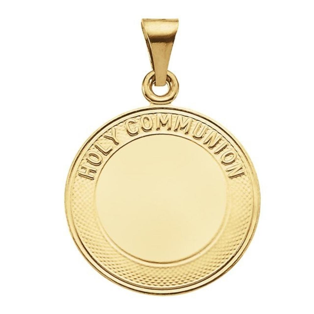 14k Gold First Holy Communion Medal, Solid 14k Yellow Gold, 3/4 in, size of nickel
