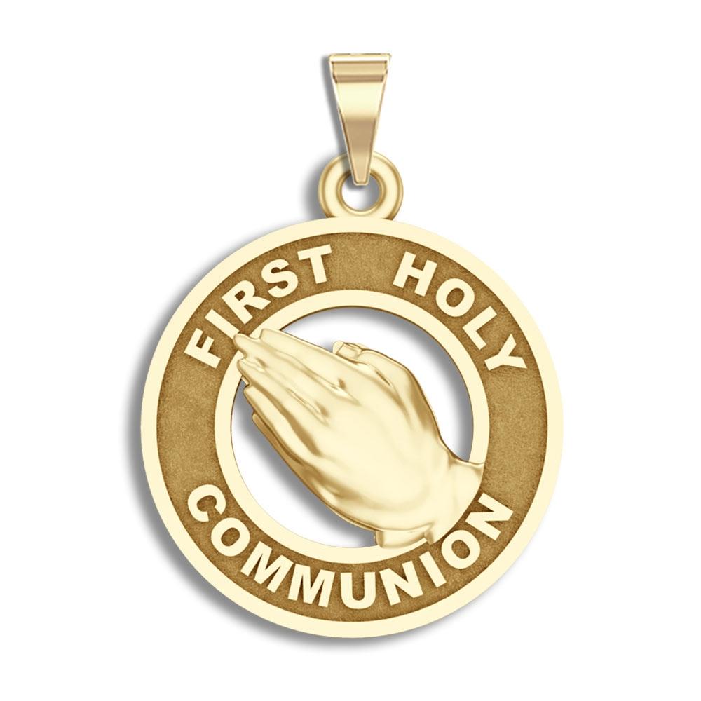 14k Yellow Gold Holy Communion Medal, Solid 14k Yellow Gold, 3/4 in, size of nickel