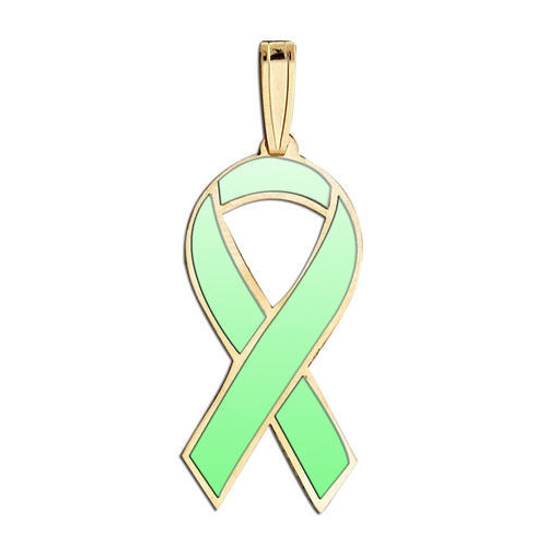 Awareness Ribbon Light Green Color Charm, Sterling Silver, 1/2 x 1 in, height of quarter
