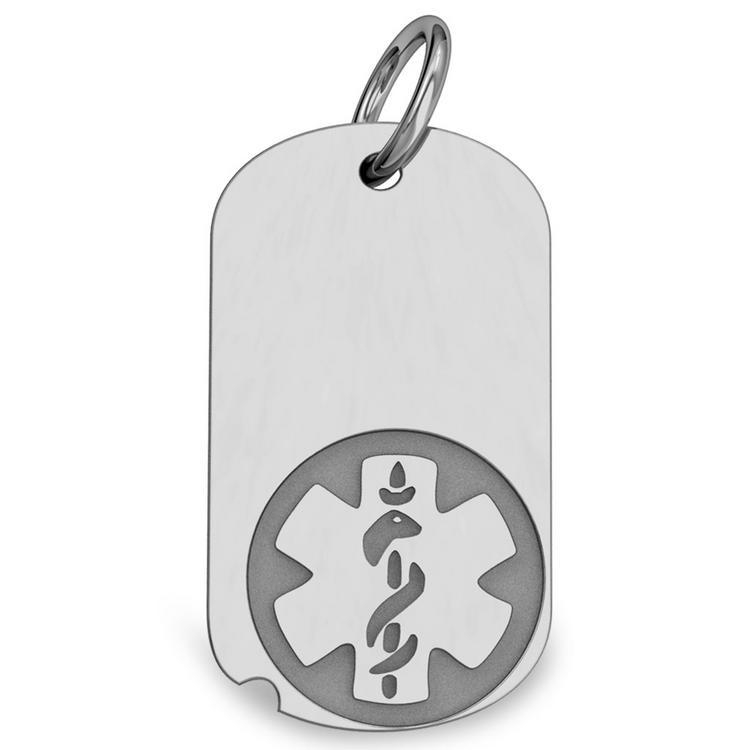 Stainless Steel Dog Tag Medical Identification Pendant, Stainless Steel, 1 x 1-3/4 in