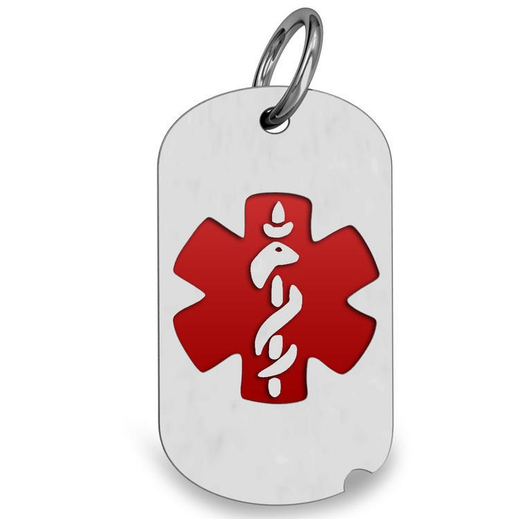Stainless Steel Medical Dog Tag W/ Red Enamel, Stainless Steel, 1/2 x 1 in, height of quarter