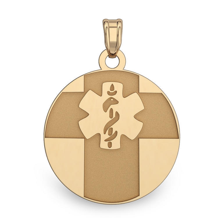14k Gold Round Medical Pendant, Solid 14k Yellow Gold, 1 in, size of quarter