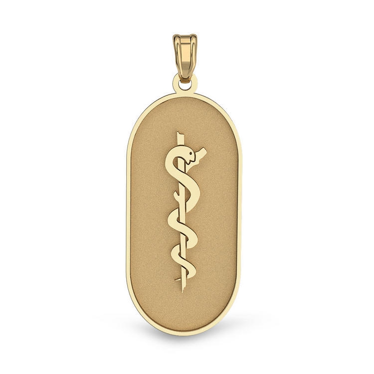 14k Gold Oval Medical Pendant, Solid 14k Yellow Gold, 1/2 x 1 in, height of quarter