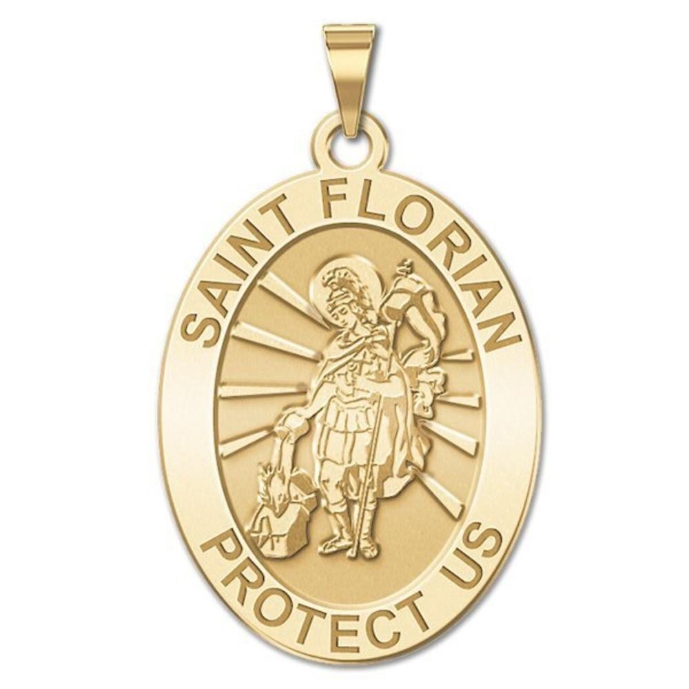 Saint Florian Medal, Solid 10k White Gold, 1/2 x 2/3 in, height of dime