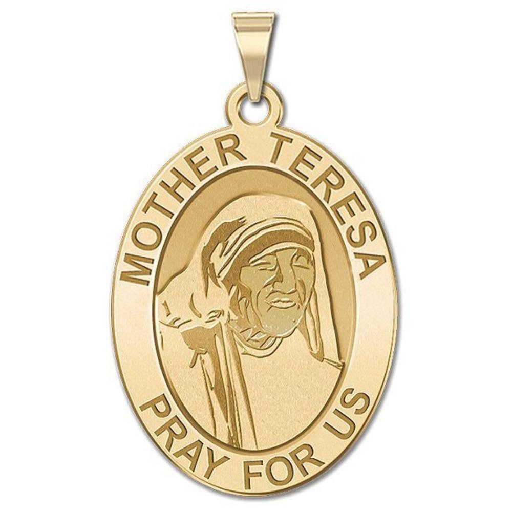 Mother Theresa - Oval Medal, Solid 10k White Gold, 1/2 x 2/3 in, height of dime