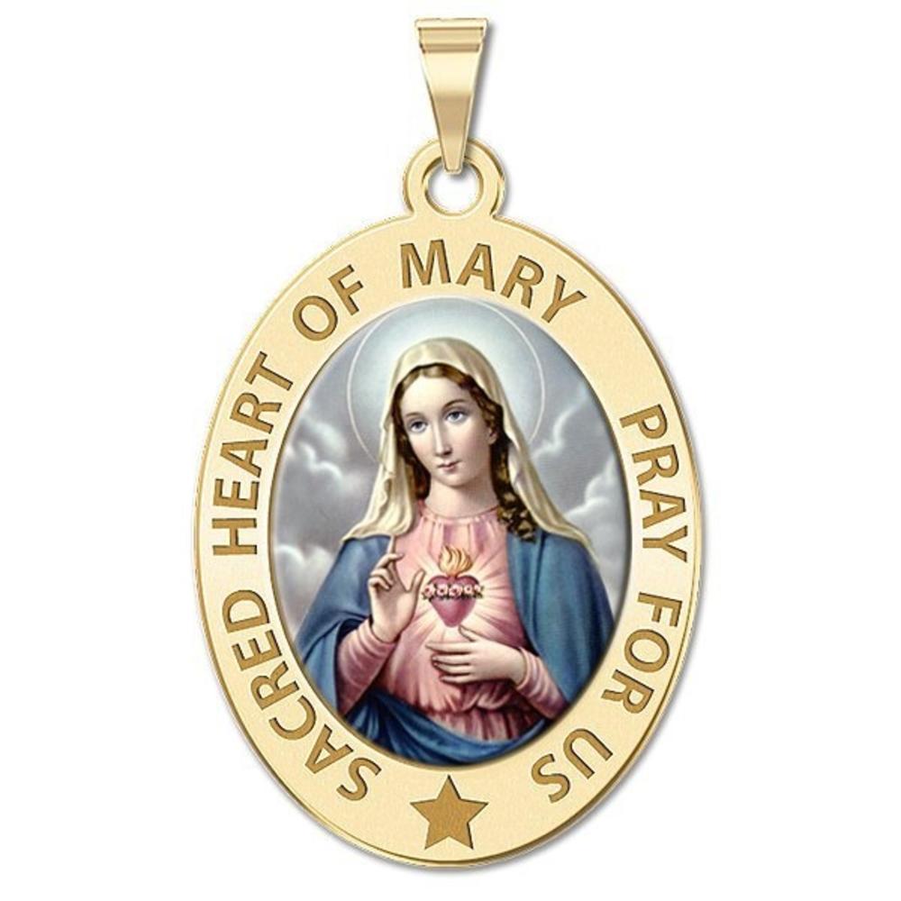 Sacred Heart Or Immaculate Heart Of Mary Medal Color, Solid 10K Yellow Gold, 2/3 x 3/4 in, height of nickel