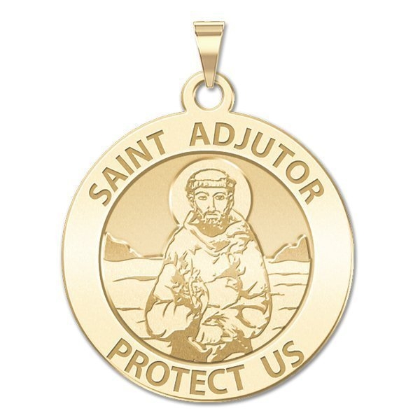 Saint Adjutor Medal , Solid 10K White Gold, 2/3 in, size of dime