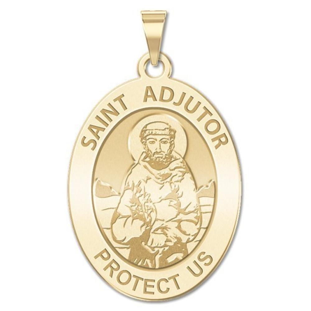Saint Adjutor Medal , Solid 10k White Gold, 2/3 x 3/4 in, height of nickel