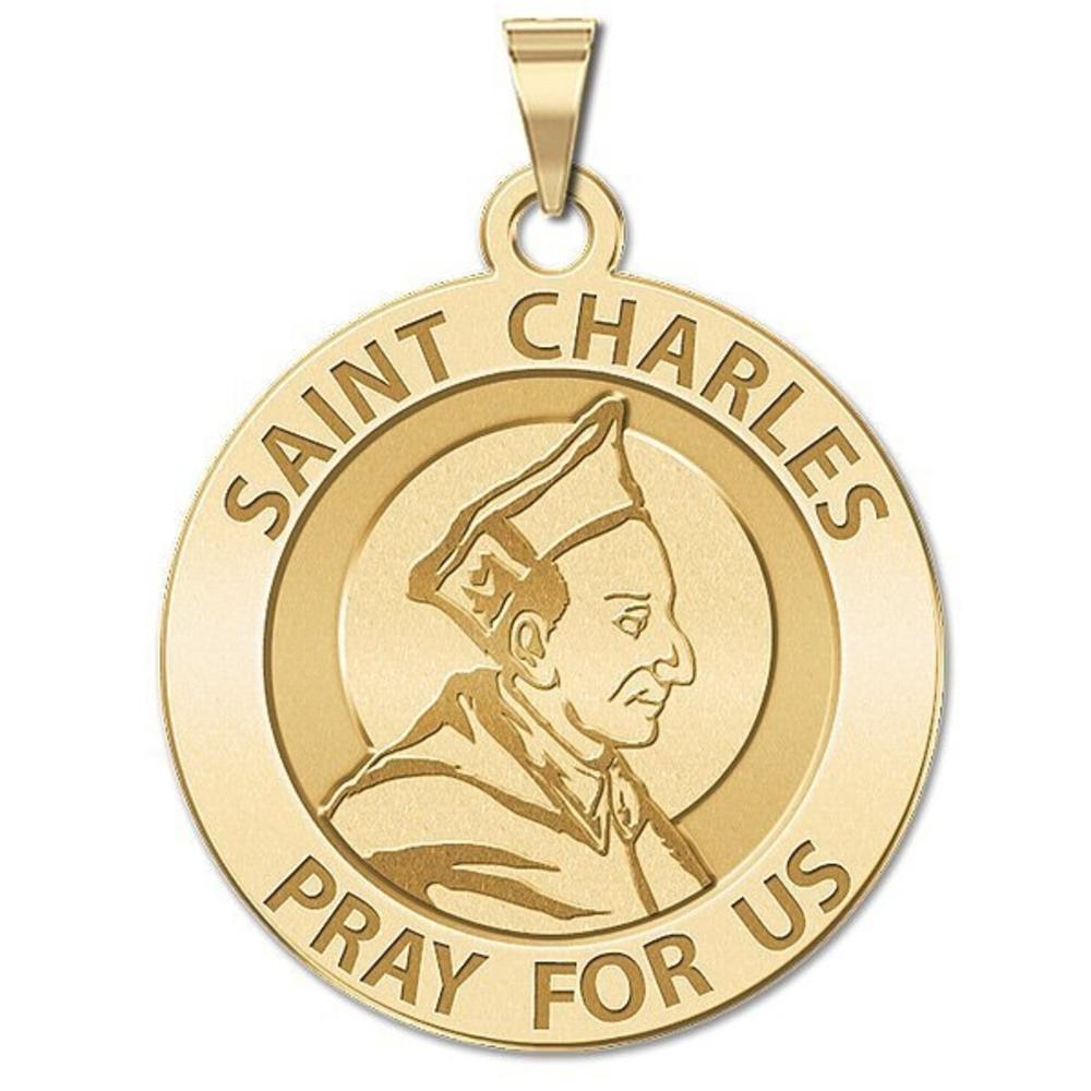 Saint Charles Borromeo Medal , Solid 10K White Gold, 3/4 in, size of nickel
