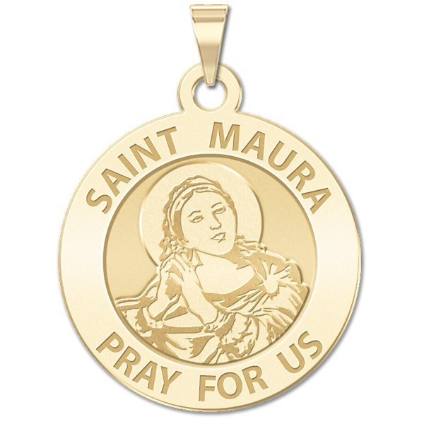 Saint Maura Medal, Solid 10k White Gold, 3/4 in, size of nickel