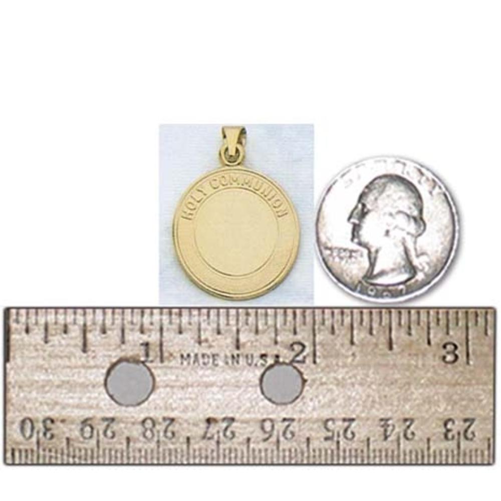 14k Gold First Holy Communion Medal, Solid 14k Yellow Gold, 3/4 in, size of nickel