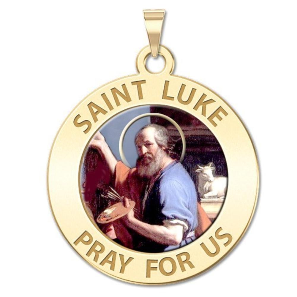 Saint Luke Medal Color, Solid 10K Yellow Gold, 2/3 in, size of dime