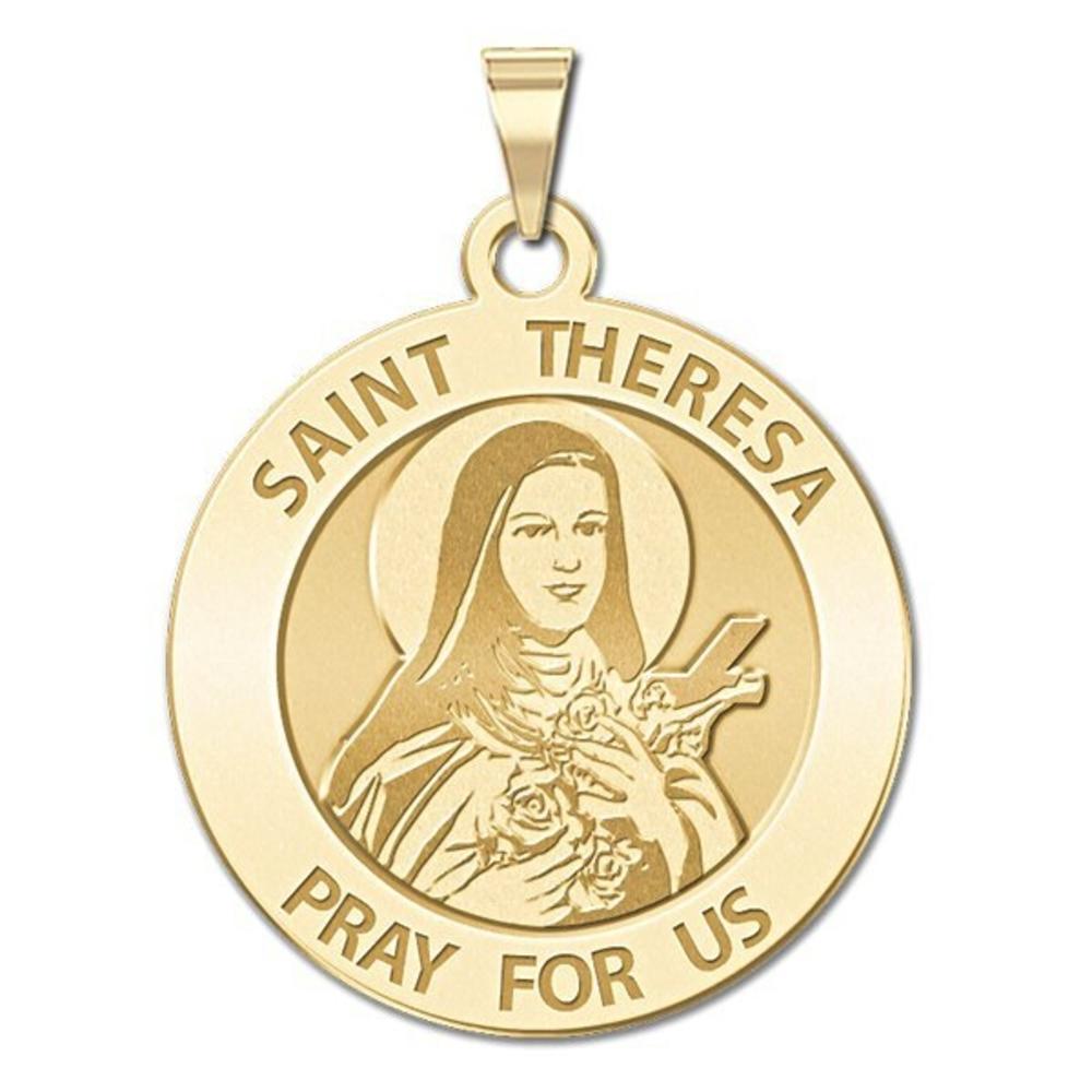 Saint Theresa Medal, Solid 14k Yellow Gold, 2/3 in, size of dime