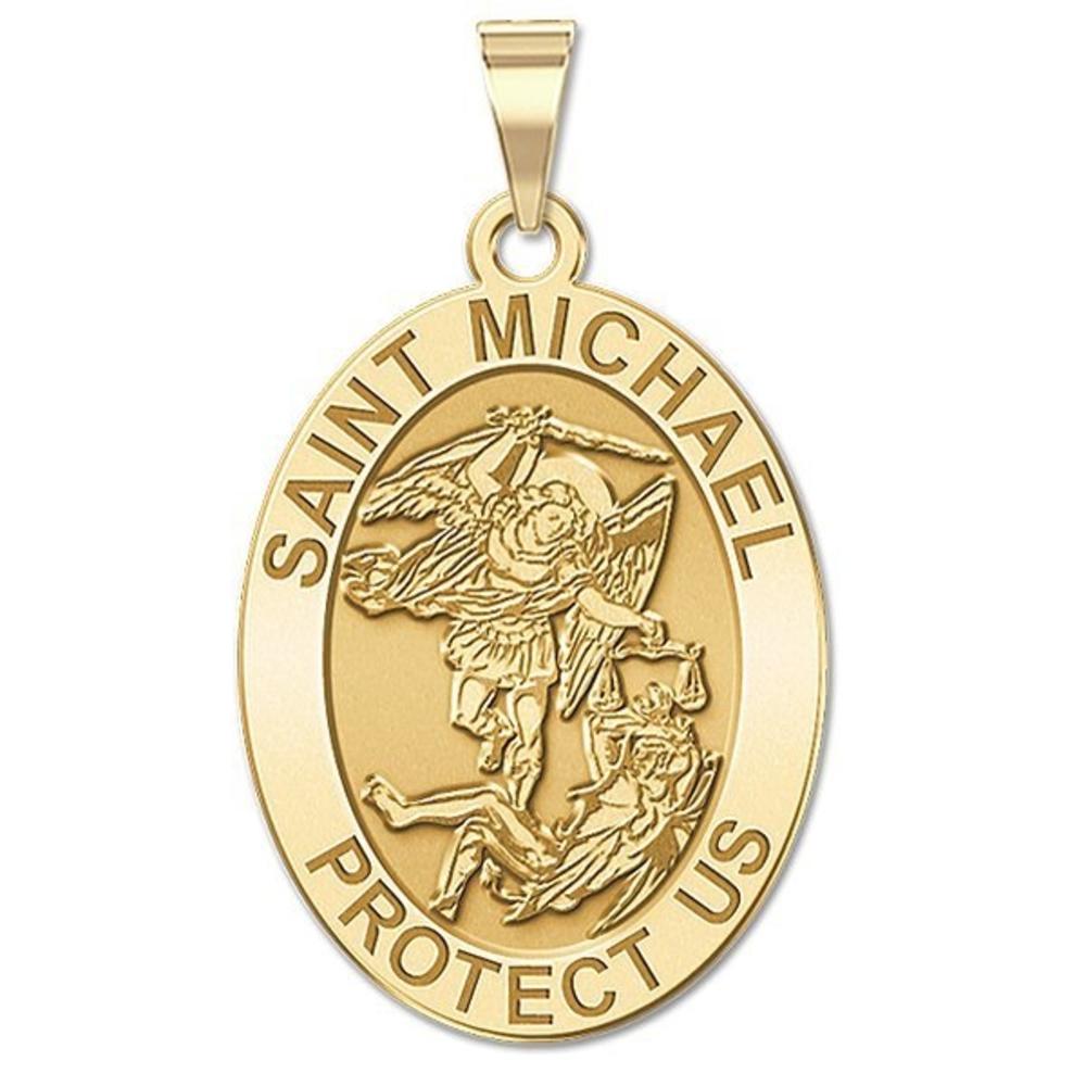 Saint Michael Oval Medal, Sterling Silver, 1/2 x 2/3 in, height of dime