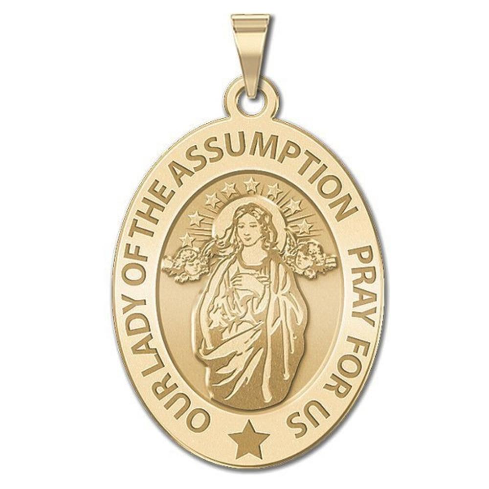 Our Lady Of The Assumption Medal Oval, Sterling Silver, 1/2 x 2/3 in, height of dime