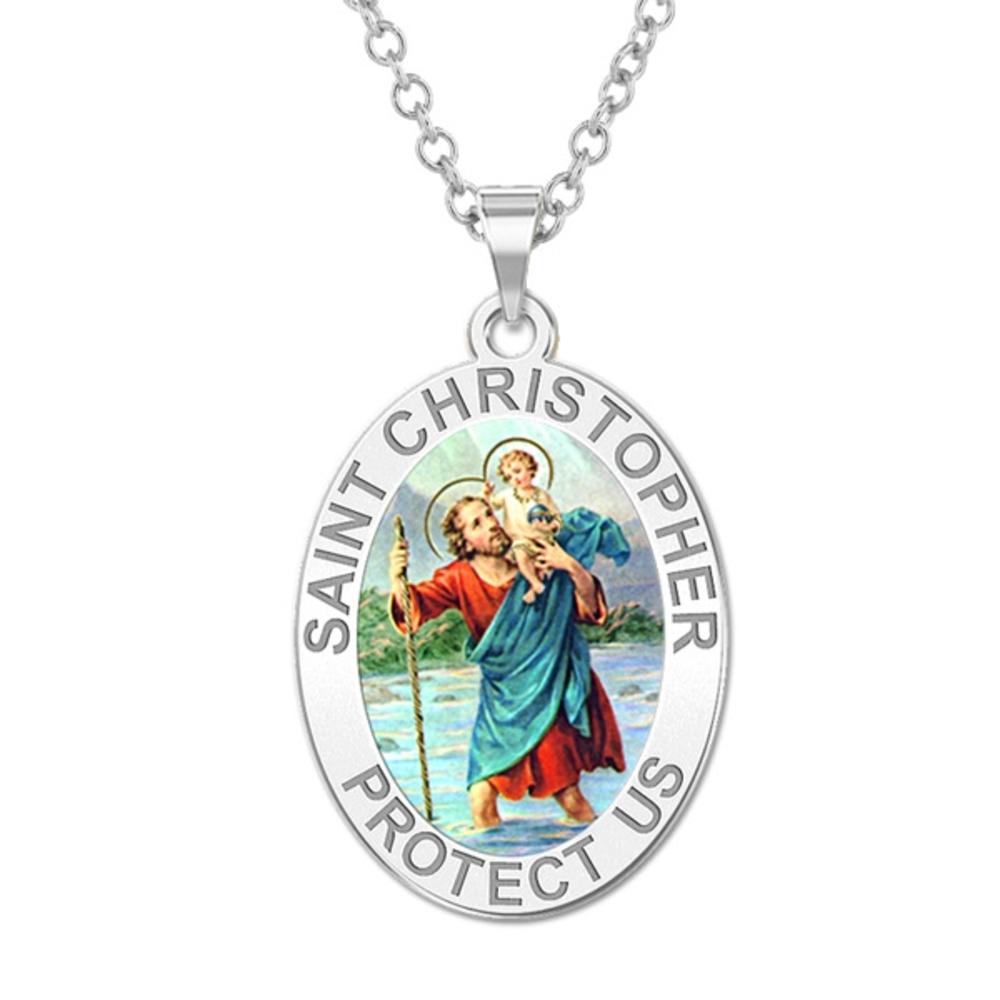 Saint Christopher Oval Medal Color, Solid 14k Yellow Gold, 1/2 x 2/3 in, height of dime