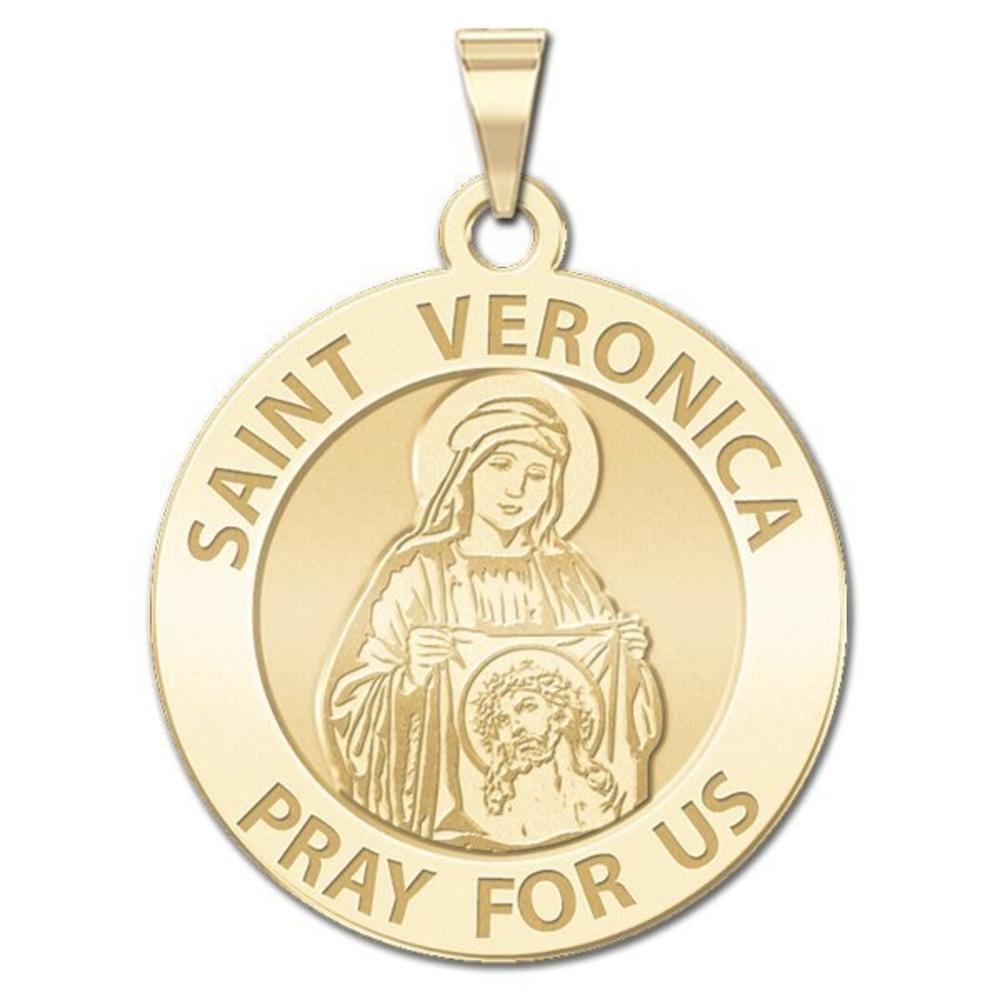 Saint Veronica Medal, Solid 14k Yellow Gold, 2/3 in, size of dime