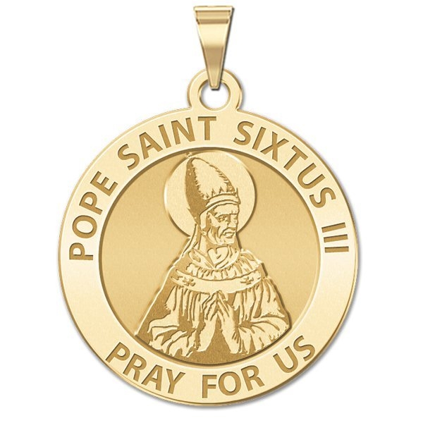 Pope Saint Sixtus Iii Medal, Solid 14k Yellow Gold, 2/3 in, size of dime