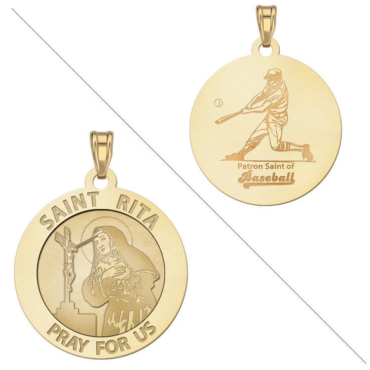 Saint Rita Medal Baseball Medal, Solid 14k White Gold, 1 in, size of quarter