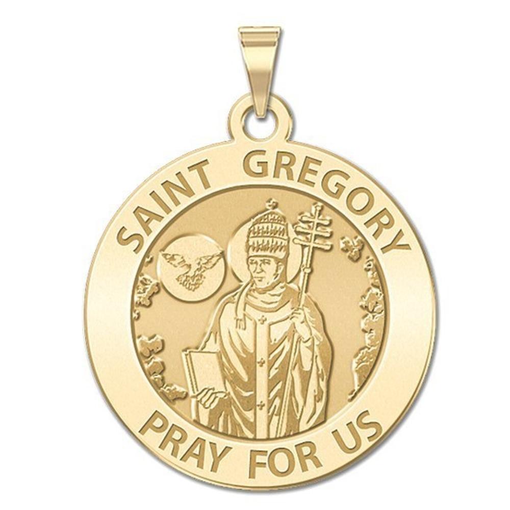 Saint Gregory Medal, Solid 14k Yellow Gold, 2/3 in, size of dime