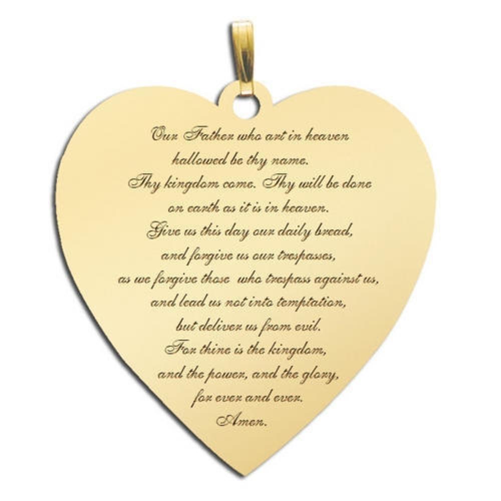 Lord's Prayer Heart Script Pendant, Sterling Silver, 3/4 in, size of nickel