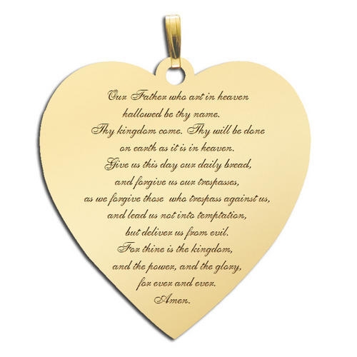 Lord's Prayer Heart Script Pendant, Sterling Silver, 1 in, size of quarter