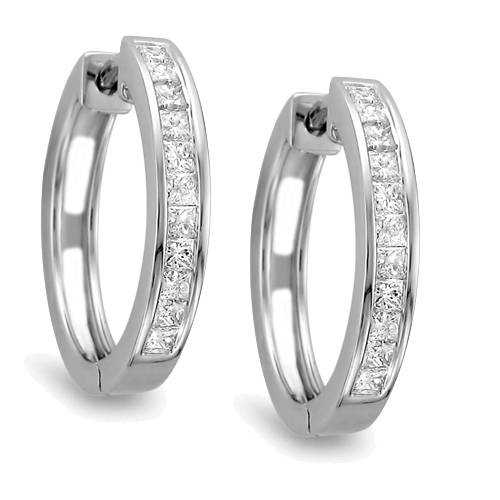 Pompeii3 .30CT Princess Diamond Hoops 10K White Gold 1/2 Pompeii3 .30CT Princess Diamond Hoops 10K White Gold 1/2