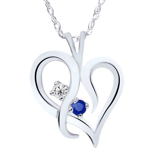 Pompeii3 Blue Sapphire & Diamond Heart Pendant 14 KT White Gold With 18 Pompeii3 Blue Sapphire & Diamond Heart Pendant 14 KT White Gold With 18