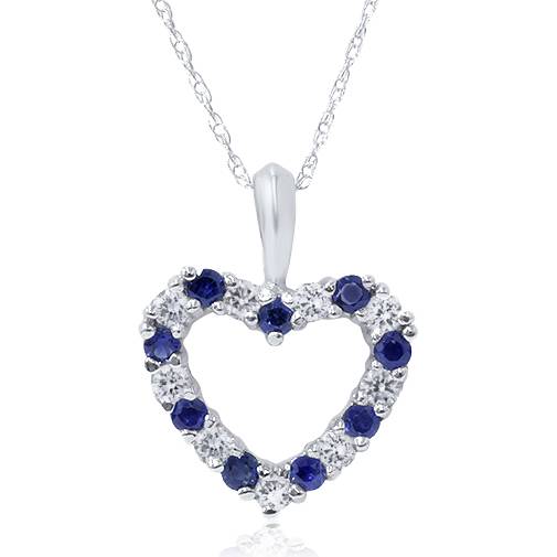 Pompeii3 .50CT Blue Sapphire & Diamond Heart Pendant 14 Karat White Gold 1/2 Pompeii3 .50CT Blue Sapphire & Diamond Heart Pendant 14 Karat White Gold 1/2