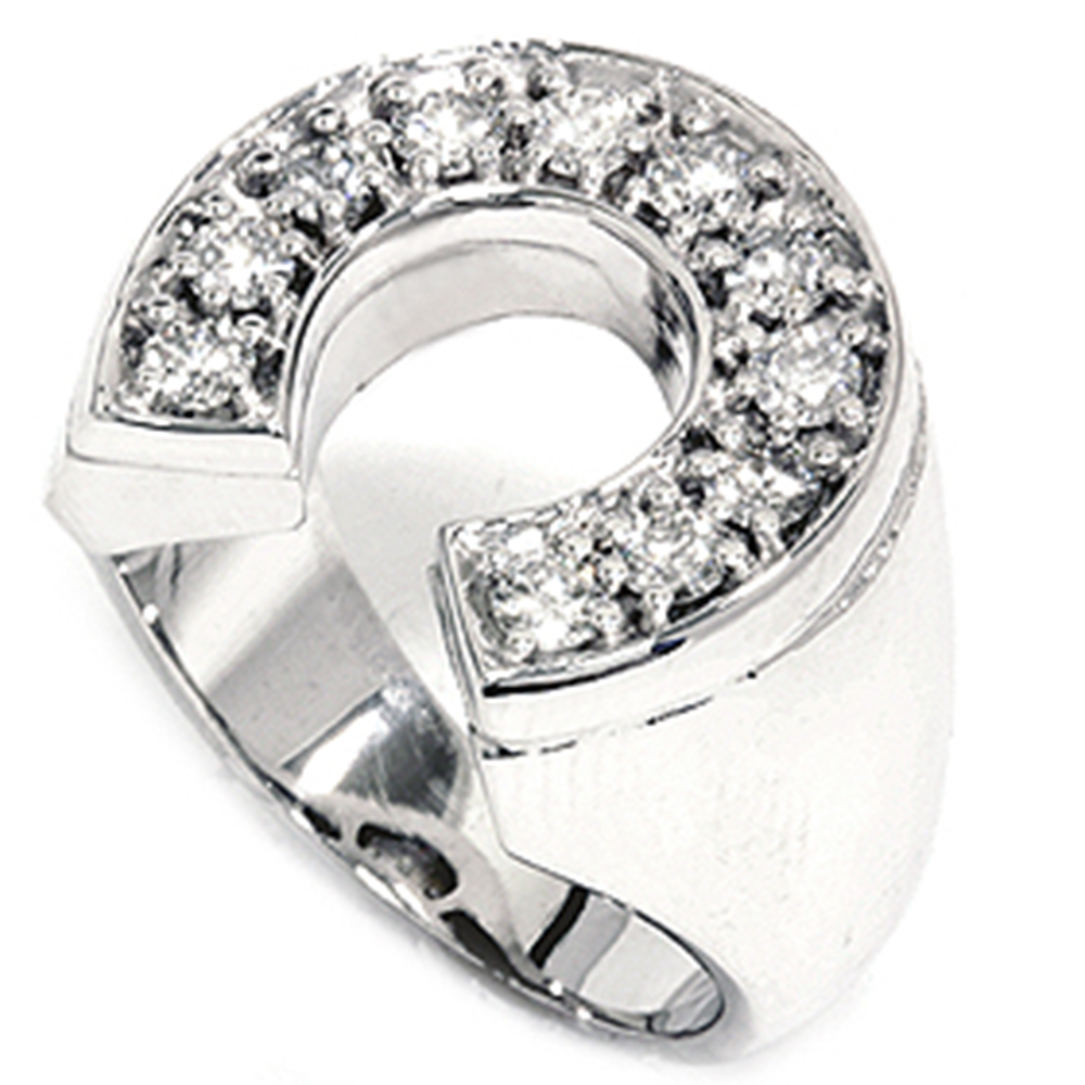 Pompeii3 3/4ct Mens Diamond Horseshoe Lucky Pinkie Ring 14K White Gold