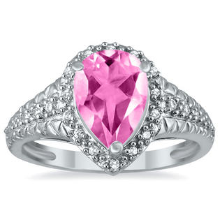 szul.com 2.00 Carat Pear Shaped Pink Topaz and Diamond Ring in 10K White Gold szul.com 2.00 Carat Pear Shaped Pink Topaz and Diamond Ring in 10K White Gold