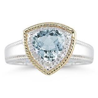 szul.com Trillion Cut Aquamarine and Diamond Ring in 14K Yellow Gold and Silver szul.com Trillion Cut Aquamarine and Diamond Ring in 14K Yellow Gold and Silver