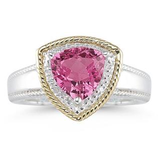 szul.com Trillion Cut Pink Topaz and Diamond Ring in 14K Yellow Gold and Silver szul.com Trillion Cut Pink Topaz and Diamond Ring in 14K Yellow Gold and Silver