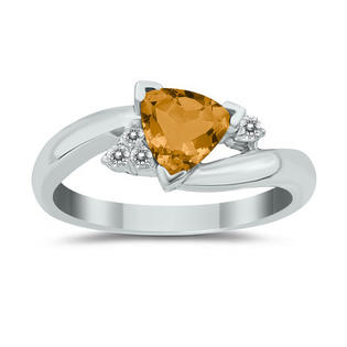 szul.com .75ct Trillion Cut Citrine and Diamond Ring in 14K White Gold szul.com .75ct Trillion Cut Citrine and Diamond Ring in 14K White Gold