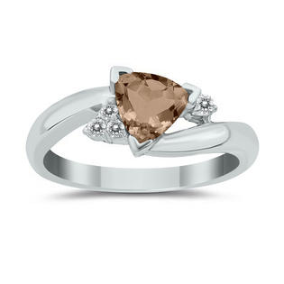 szul.com .75ct Trillion Cut Smokey Quartz and Diamond Ring in 14K White Gold szul.com .75ct Trillion Cut Smokey Quartz and Diamond Ring in 14K White Gold