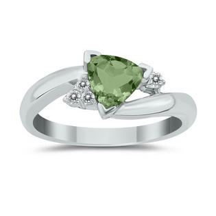 szul.com .75ct Trillion Cut Green Amethyst and Diamond Ring in 14K White Gold szul.com .75ct Trillion Cut Green Amethyst and Diamond Ring in 14K White Gold