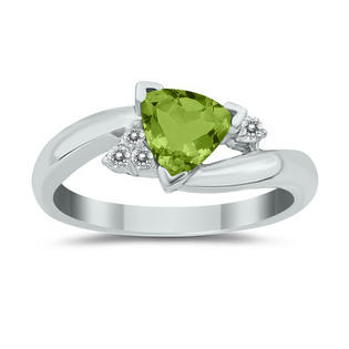 szul.com .75ct Trillion Cut Peridot and Diamond Ring in 14K White Gold szul.com .75ct Trillion Cut Peridot and Diamond Ring in 14K White Gold