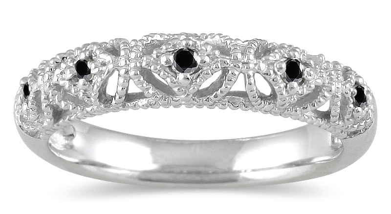 szul.com 1/10 Carat TW Black Diamond Antique Band in 10K White Gold at Sears.com