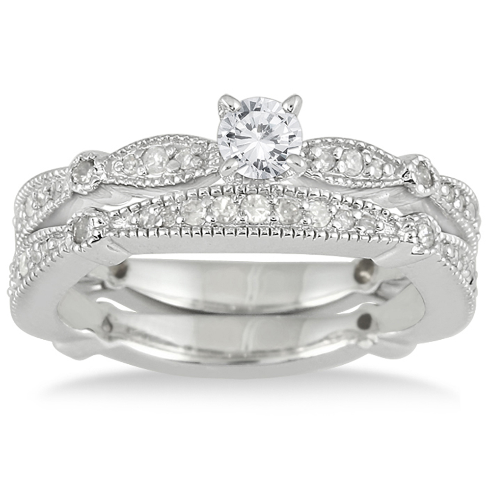4/5 Carat TW Diamond Engagement Bridal Set in 10K White Gold