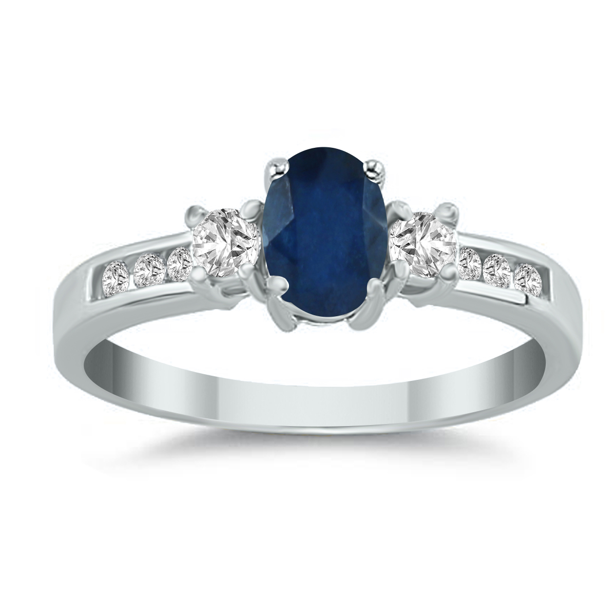 Sapphire and Diamond Regal Channel Ring 14k White Gold