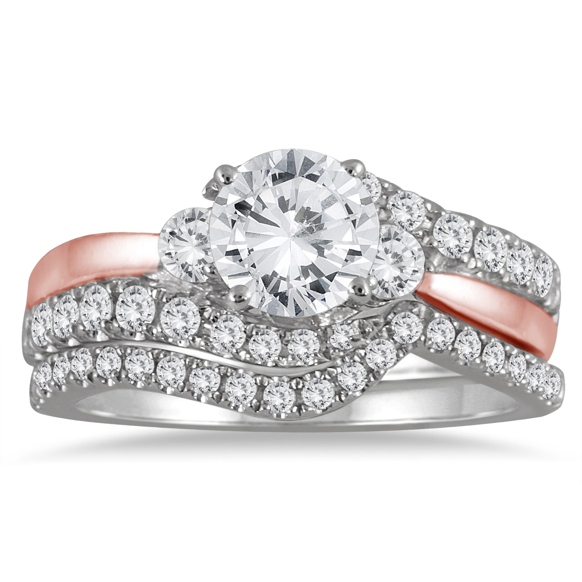 1 1/2 Carat Diamond Bridal Set in Two Toned 14K Pink and White Gold