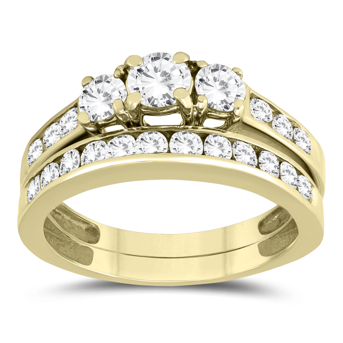 1 1/2 Carat Three Stone Diamond Bridal Set in 10K Yellow Gold