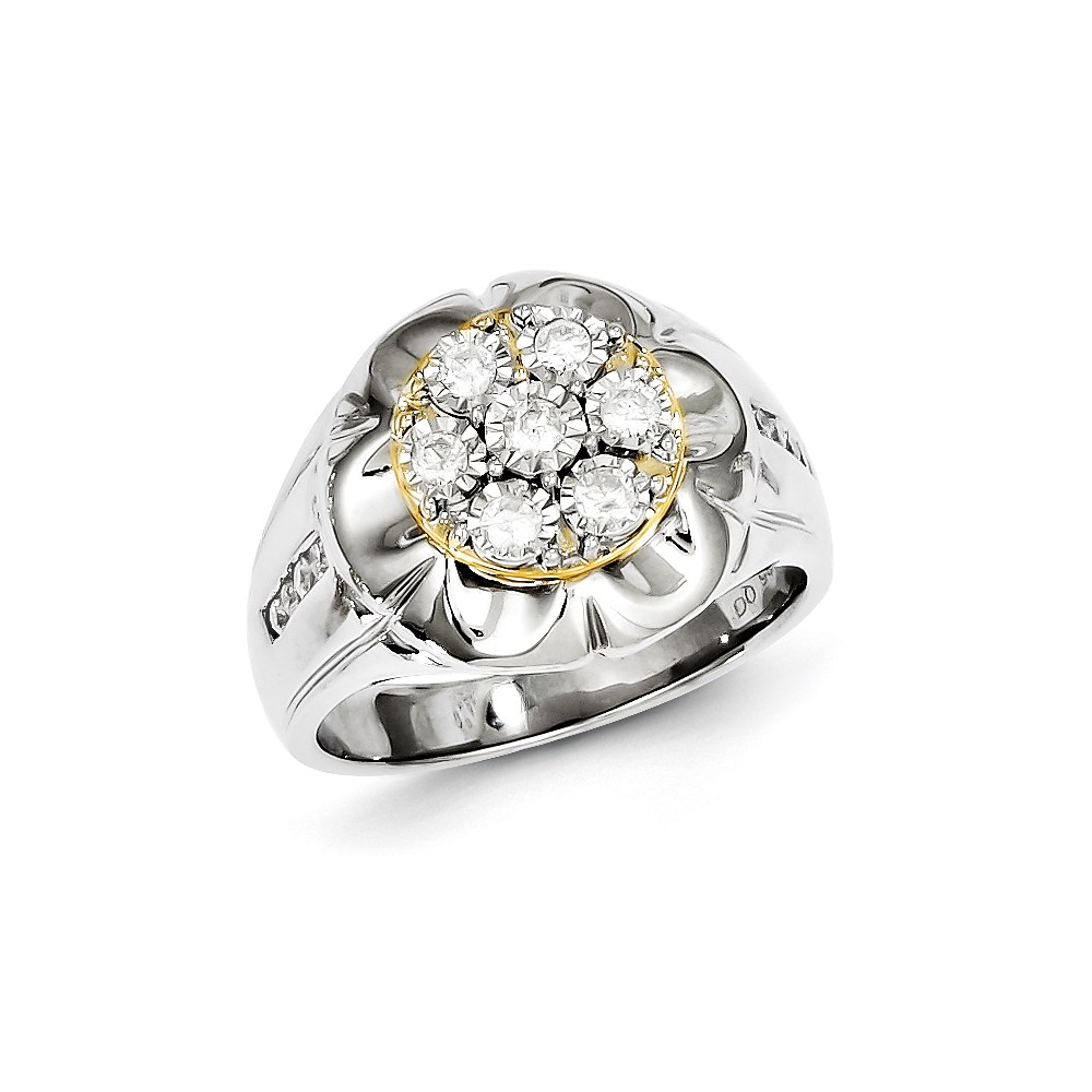 Sterling Silver with 10k Gold-Plated Diamond Men's Ring (Color H-I, Clarity SI2-I1)